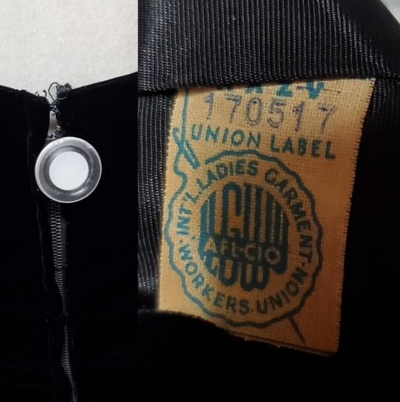 1940s ILGWU Vintage Black Velvet Sheath Dress Ruffle Tulle Collar Mini Cape Set - Picture 16 of 16